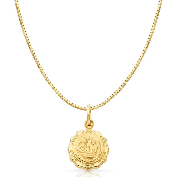 14K Yellow Gold Baptism Religious Charm Pendant with 0.8mm Box Chain Necklace - 16"