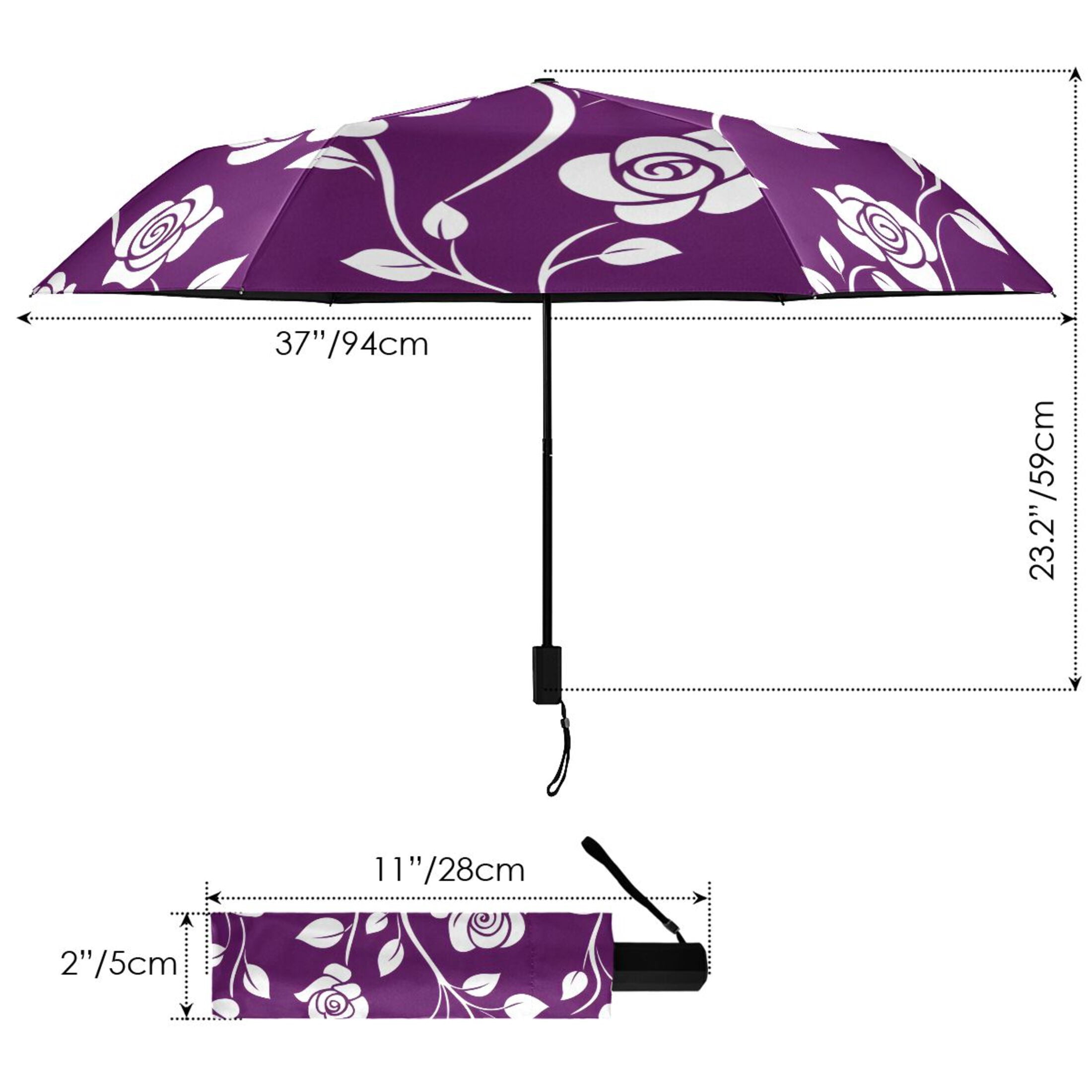 ALAZA Rose Flower Leaves UPF 50+ Compact Folding Umbrella for Rain Travel Umbrella Packable