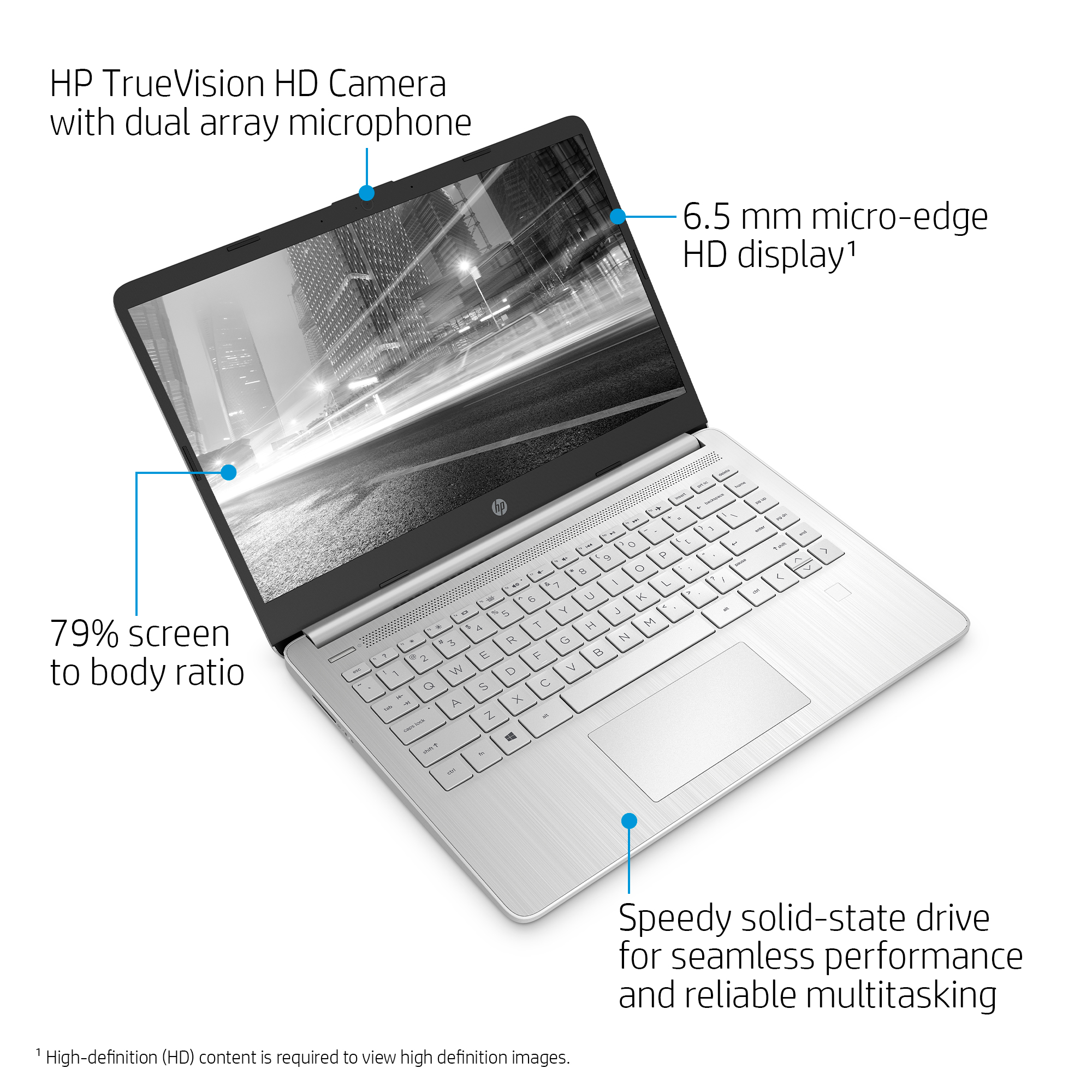 HP 14 HD, Intel Core i5-1035G1, Intel UHD Graphics, 8GB SDRAM, 256GB SSD, Natural Silver, Windows 10, 14-dq1059wm - image 2 of 8