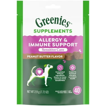 Greenies Allergy & Immune Support Sensitive Care Supplement For Dogs, Peanut Butter Flavor, 40 Count Pouch