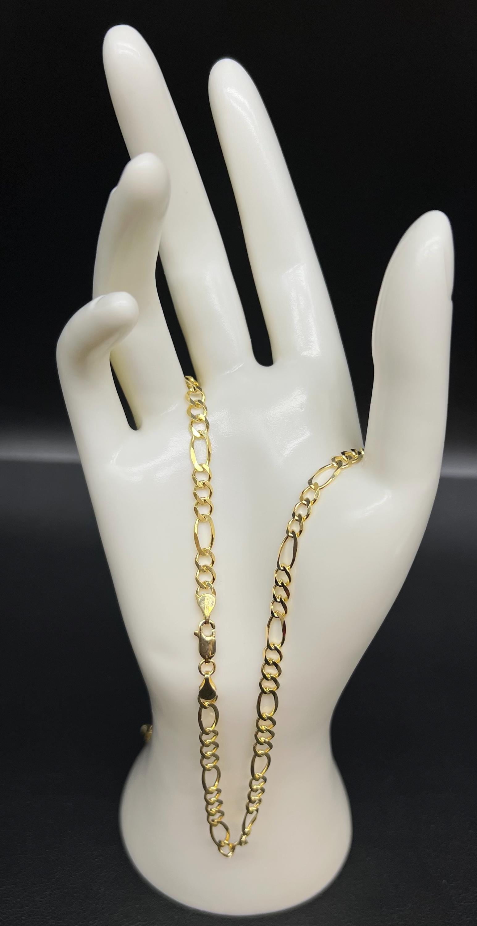 10K Real SOLID Gold Figaro Chain Necklace, 1 mm - 6 mm Figaro chain, 10k Link Chain, SOLID 10k Gold Chain, Gold Figaro Chain, Men Women (Width:2.2 MM; Necklace length:20;)