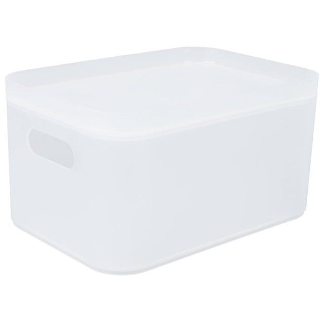 Cesta de almacenamiento de plástico de gran capacidad, translúcida, apilable, para escritorio, con tapa, para oficina, hogar, baño y escritorio.