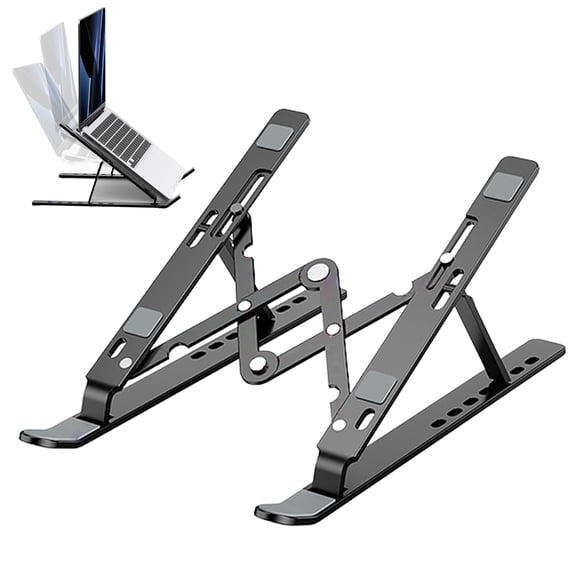 Aluminum Laptop Stand 7 Adjustable Heights Foldable with Anti-Slip Pads for 10 to 17 in Laptops, Black