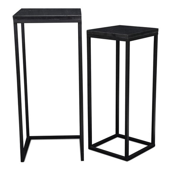 Cheungs  Sarrasseau Black Marble Square Side Tables - Set of 2