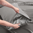 thumbnail image 4 of Satin Sheets Set – 4 Piece Luxury Silk Feel Bedding, Ultra Soft & Wrinkle Free with Deep Pocket, Cooling Comfort for Hair and Skin, 4 of 5