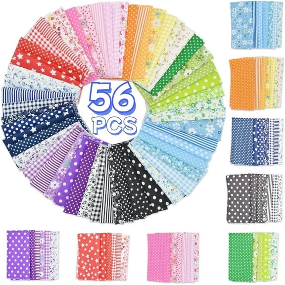 56PCS Cotton Craft Fabric Bundle, 10 inches Squares Sheets Patchwork, Sewing Quilting Craft Fabric, DIY Sewing Scrapbook Quilting Dot Stripe Fabric