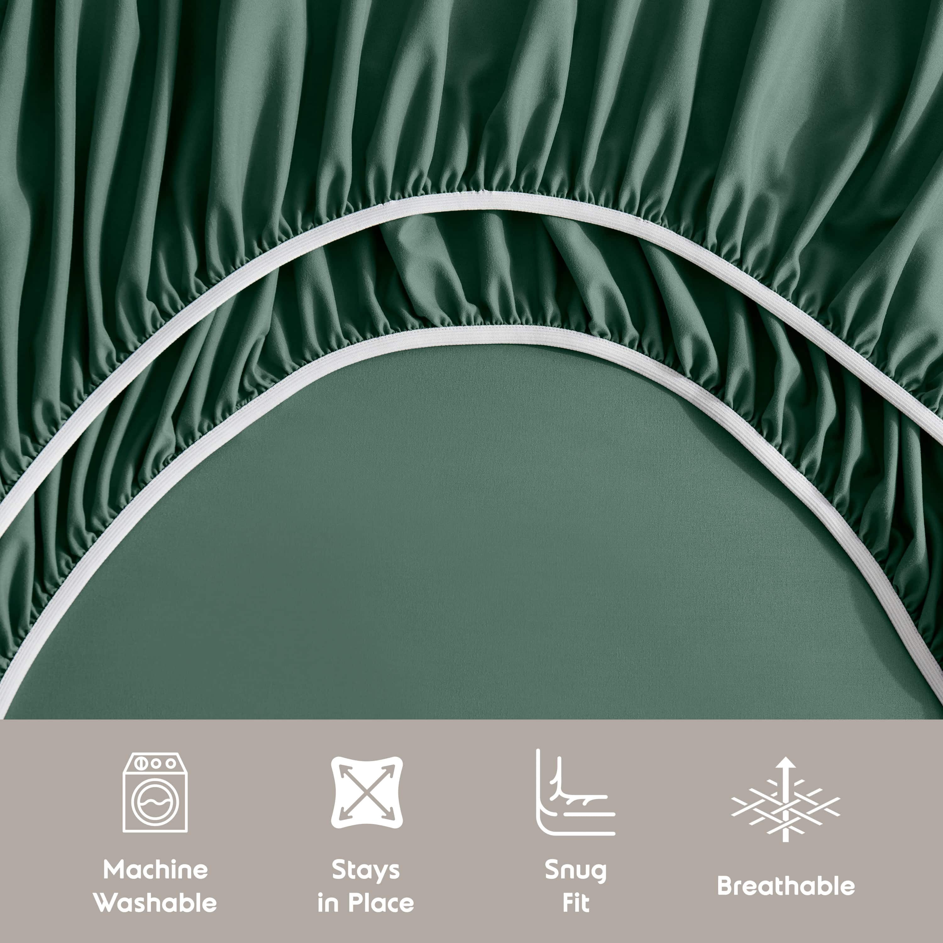 LammaLoe Extra Deep Pocket Split King Sheets set, Fits 18"-24" Mattress, 7 Piece Soft Microfiber Bed Sheet Sets, Dark Green