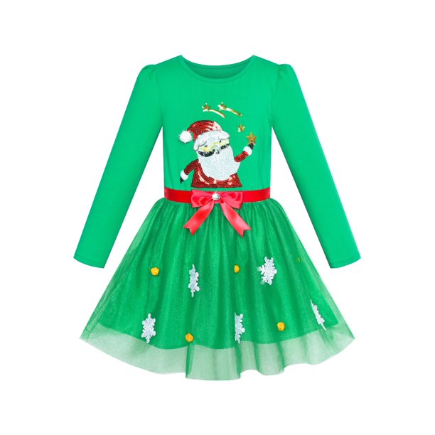 Sunny Fashion Girls Dress Christmas Santa Snow Long Sleeve Holiday
