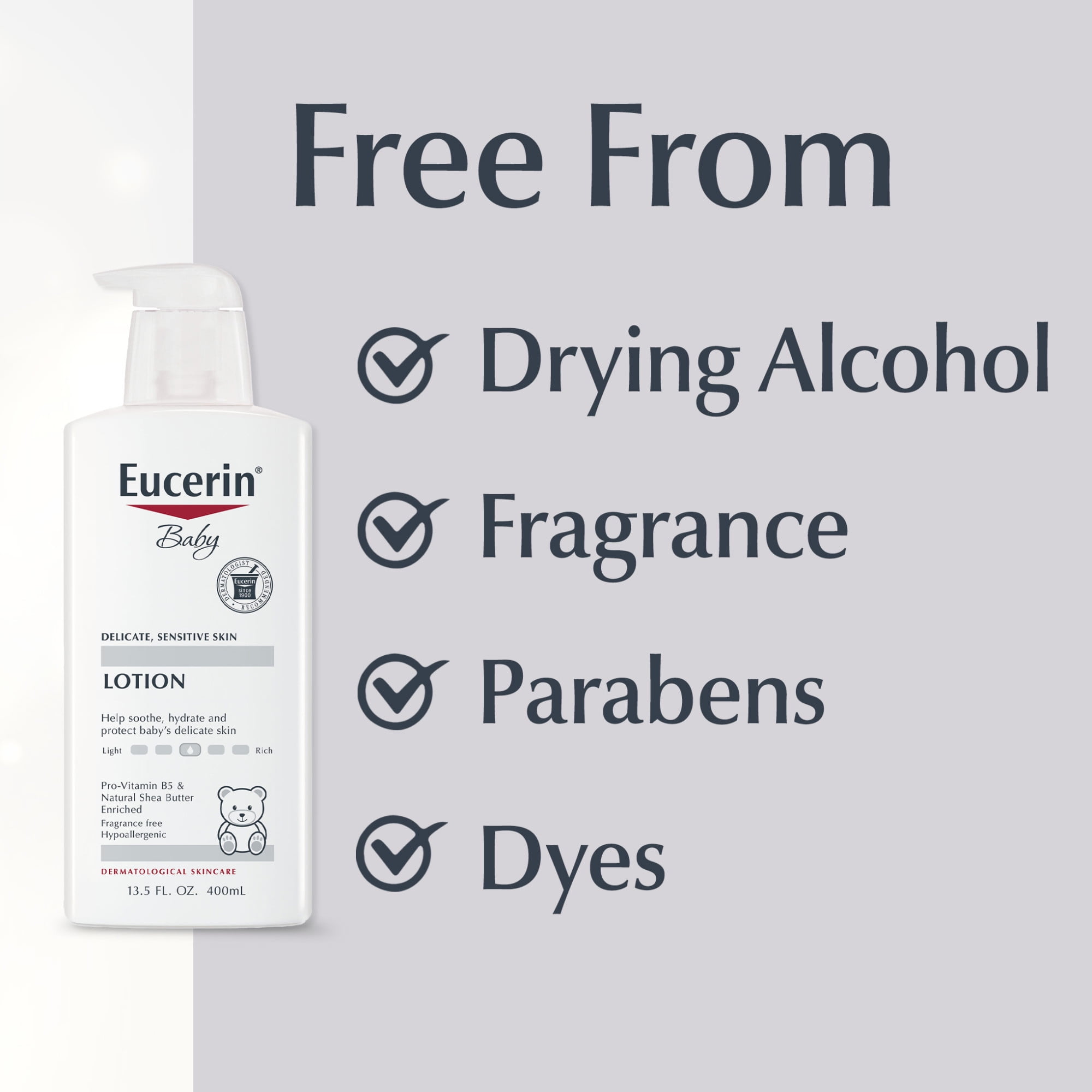(3 pack) Eucerin Baby Lotion with Provitamin B5 and Shea Butter, Hypoallergenic, Fragrance Free, 13.5 fl oz