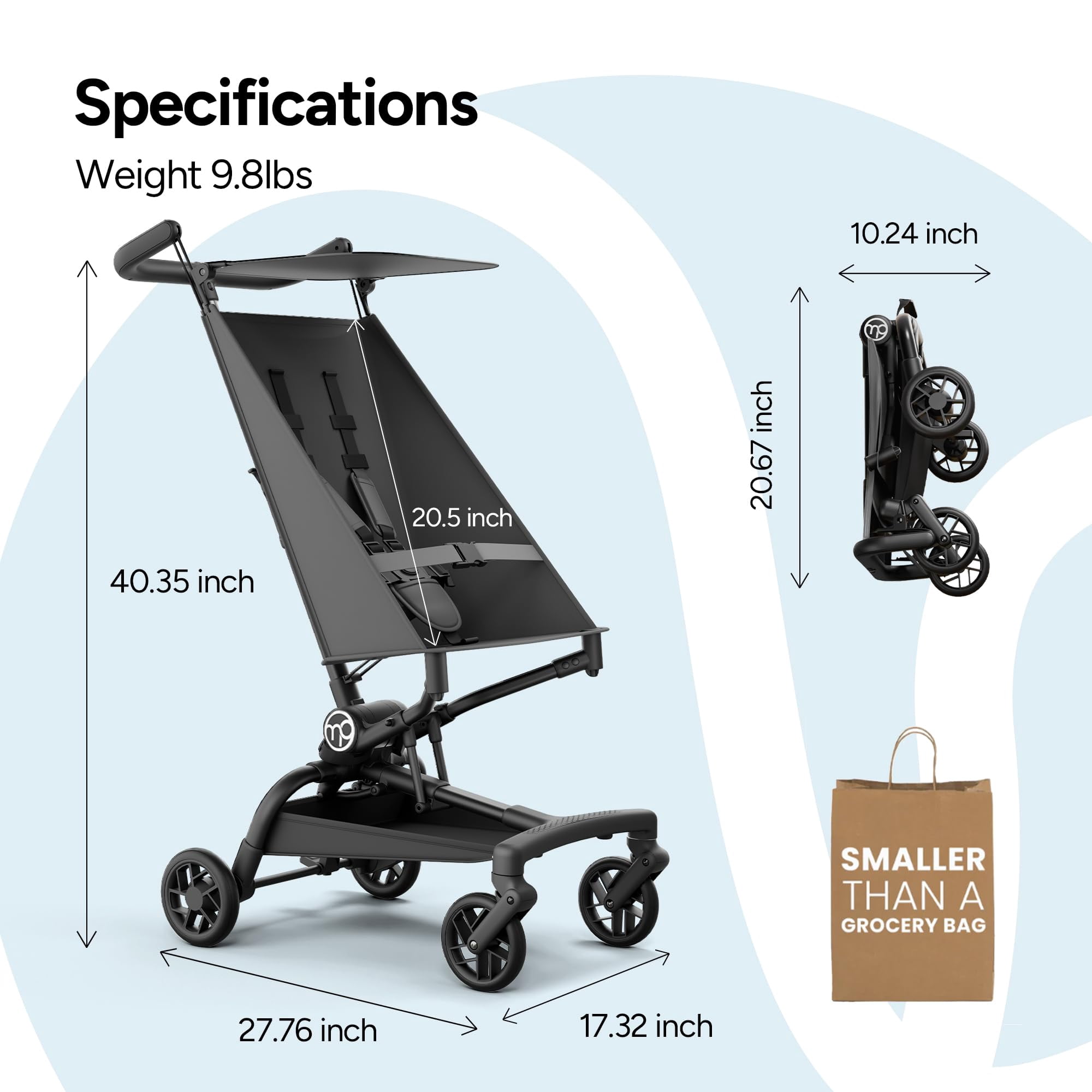 Mompush Jeto Lightweight Travel Stroller, Ultra-Compact One-Hand Fold, for Ages 6–36 Months, Gray, 10.1LB, Unisex