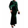thumbnail image 2 of Women'S Elegant Velvet Dress Set with Tassel Shawl for Evening Events Dark Green M, 2 of 9