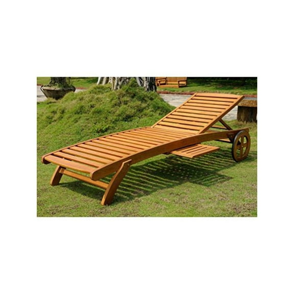 International Caravan Royal Tahiti Outdoor Wood Chaise Lounge with Wheels