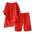 thumbnail image 5 of Short Sets for Women 2 Peice Outfits Short Sleeve Cotton Linen Shirts Matching Wide Leg Shorts Comfy Breathable Summer Outfits, 2XL, 5 of 7