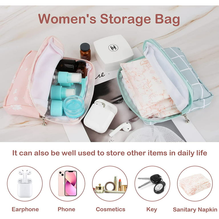2 Pack Sanitary Napkin Storage Bag, Menstrual Pad Tampon Zipper Bags  Portable Small Items Storage Pouch Feminine Menstruation First Period Bag  for