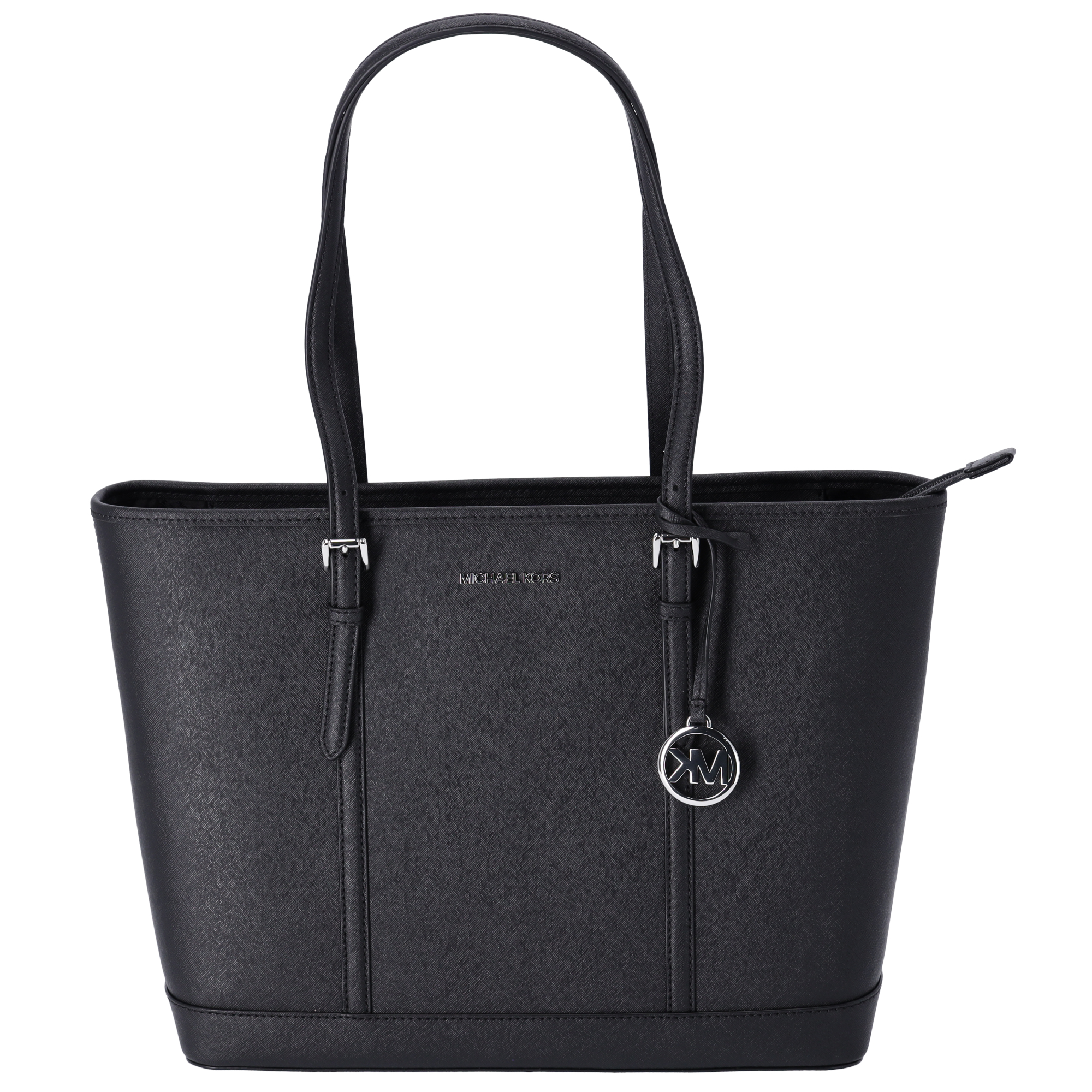 Michael Kors Jet Set Tote, Medium Double Pocket, Black Silver