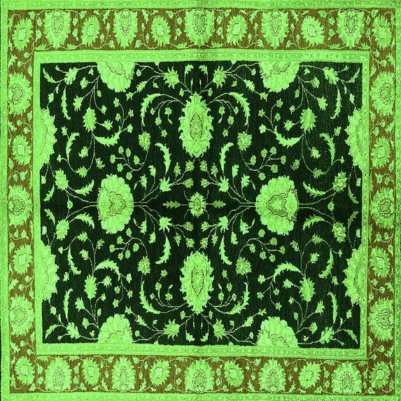 Ahgly Company Indoor Square Oriental Green Industrial Area Rugs, 4' Square