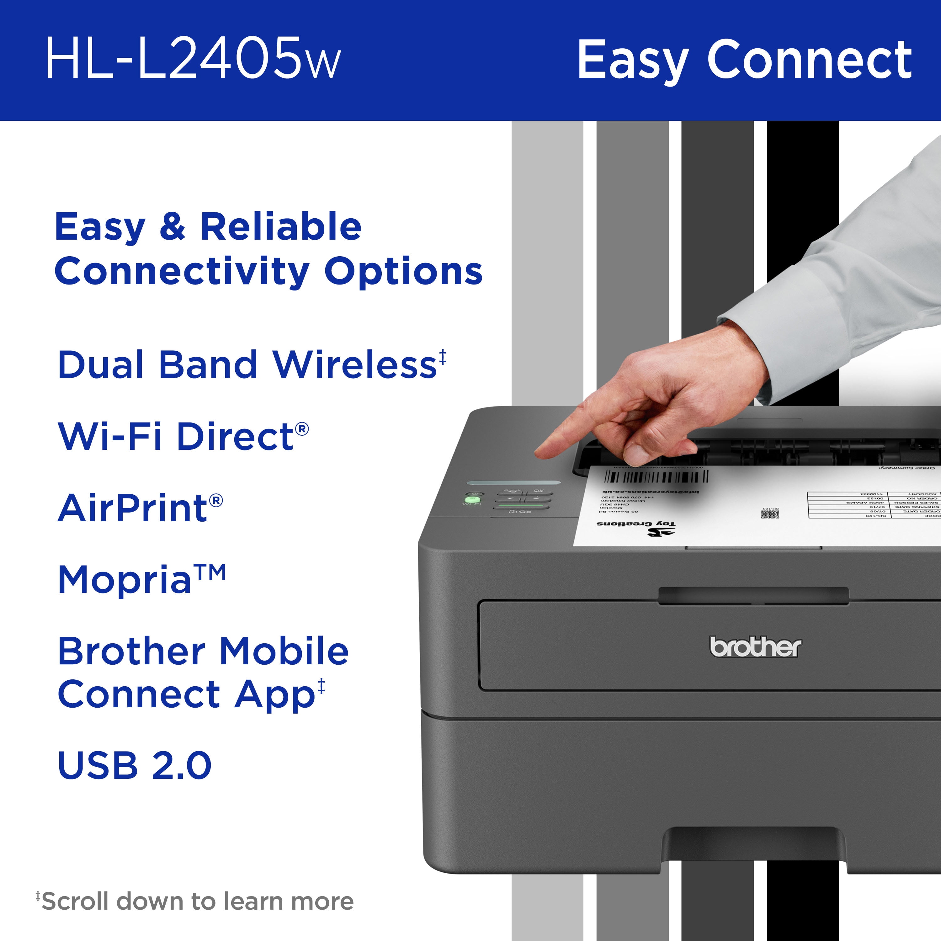 Brother Restored HL-L2405W Wireless Compact Monochrome Laser Printer, Mobile Printing