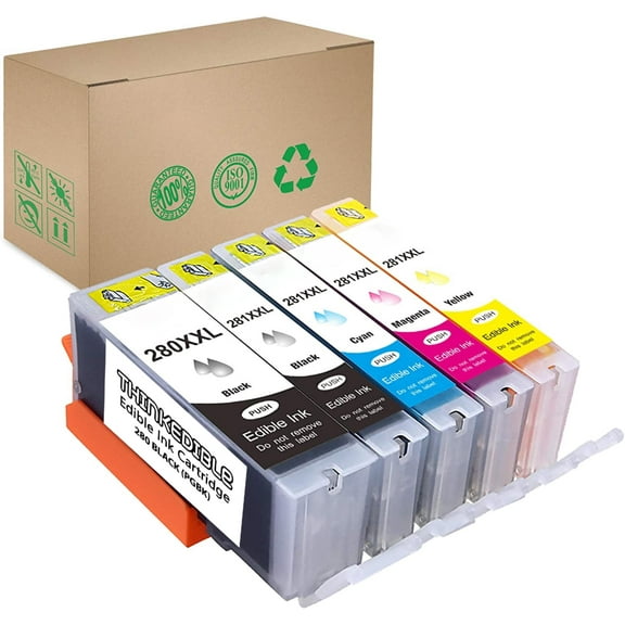 ThinkEdible Edible Ink Cartridge for Cake Decorations 280XXL 281XXL Ink for Printers 5 Pack