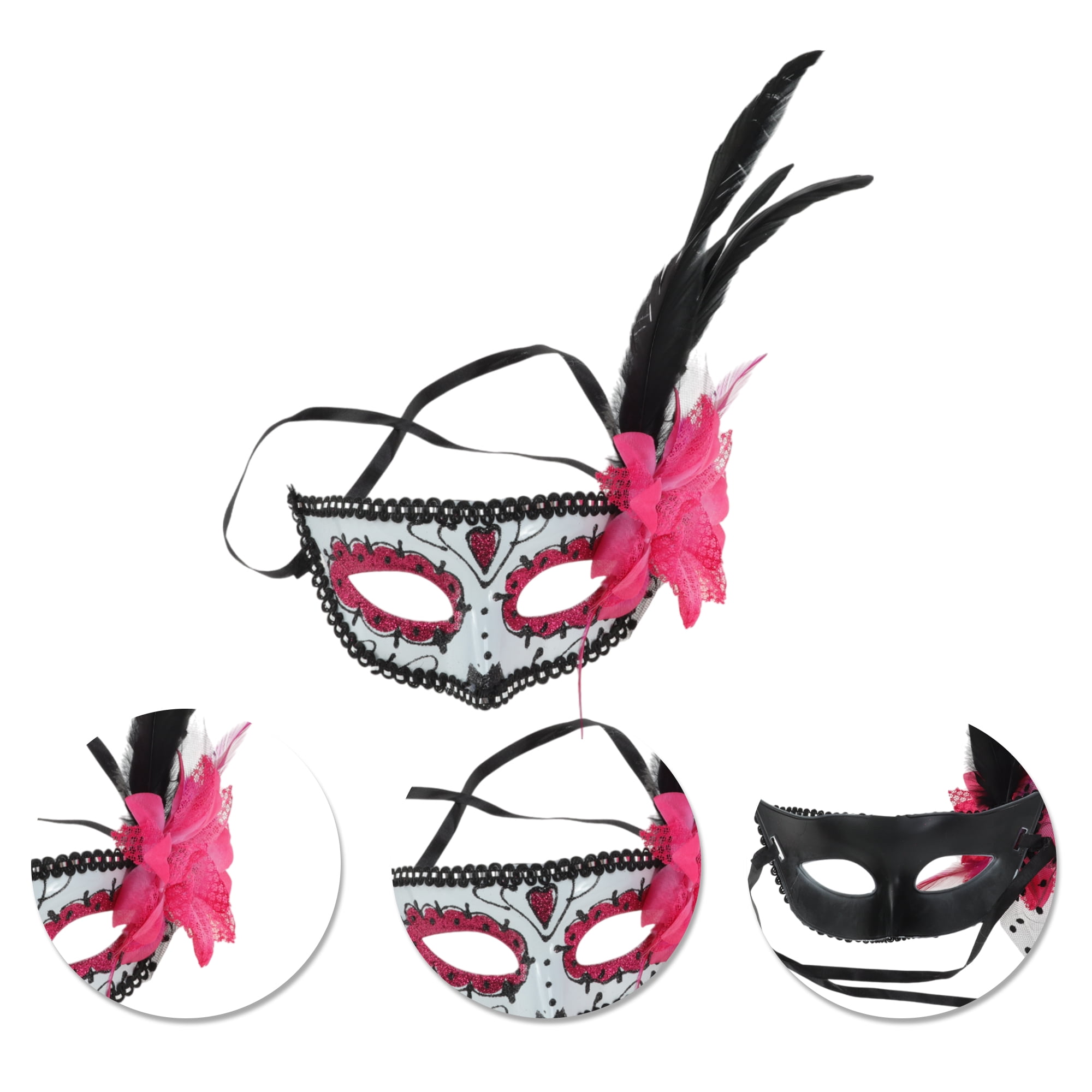 Unique Bargains 1 Pack Elegant Feather King Half Face Party Mask Rose Red