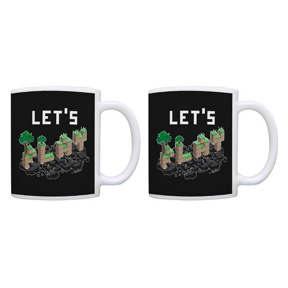 ThisWear World Building Gamer Let's Play World Craft Blocks 11 ounce 2 Pack Coffee Mugs Black