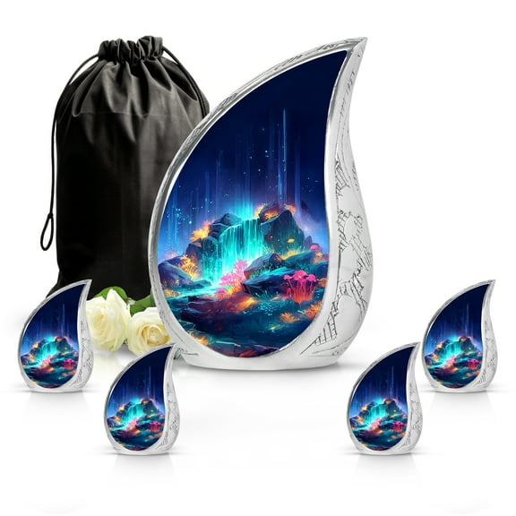 SABURIAL Waterfall Urn - Elegant Burial Urn For Dad Ash - Beautiful Miniature Funeral Urns For Adult - Urns For Human Ashes - Combo - 10 Inch Large & 3 Inch