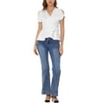 thumbnail image 2 of INSPIRE CHIC Women's V Neck Stretch Solid Ruffle Hem Tie Front Wrap Peplum Top White XL, 2 of 5
