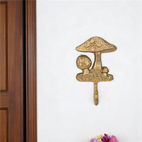 HomeRoots 612069 4 in. Gold Cast Iron Mushroom Wall Hook