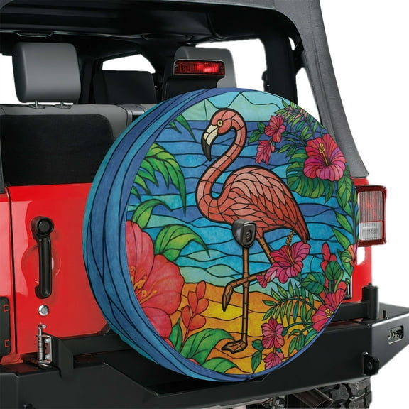 Lotusprinthandmade Flamingo Lovers Spare Tire Cover With Backup Camera Hole 6 Sizes (27 in.)