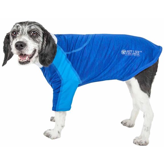 Pet Life LTHL1BLSM Active Chewitt Wagassy 4-Way Stretch Performance Long Sleeve Dog T-Shirt, Blue - Small
