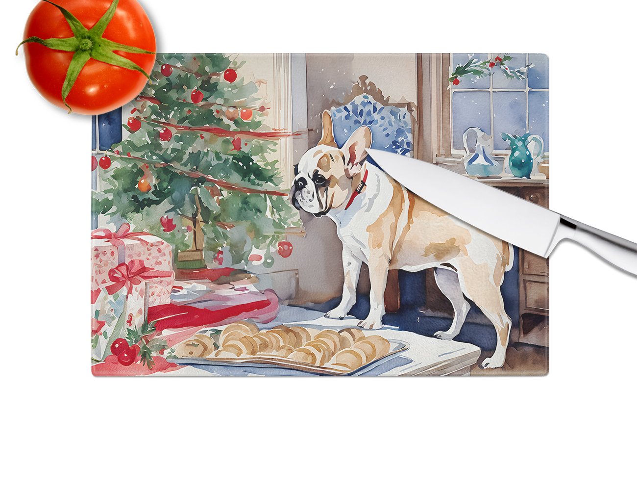 Carolines Treasures DAC3795LCB 15 x 12 in. Unisex French Bulldog Christmas Cookies Glass Cutting Board