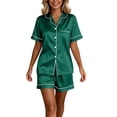 thumbnail image 4 of FAIWAD Satin Pajamas for Women Short Sleeve Sleepwear Pjs Sets 2 Piece Button Down Loungewear Matching Shorts, 4 of 7