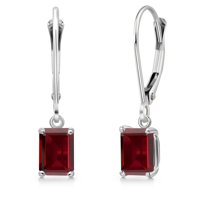 Gem Stone King 14K White Gold Red Garnet Earrings for Women | 1.60 Cttw | Gemstone January Birthstone | Emerald Cut 6X4MM