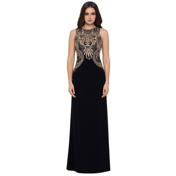 Betsy & Adam Womens Embellished Bodice Gown Dress, Black, 8