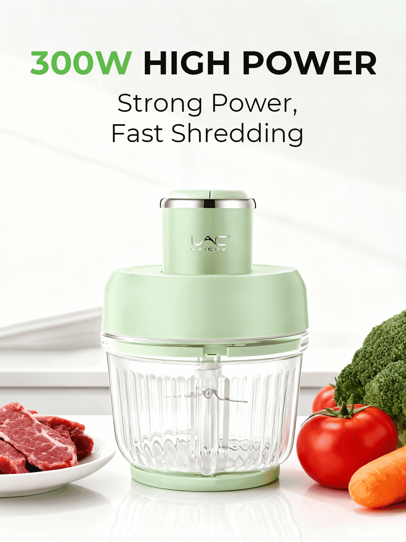 10-Cup Dual Pot Food Processor, Stainless Steel Blades, Veggie Chopper for Kitchen Use, Light Green