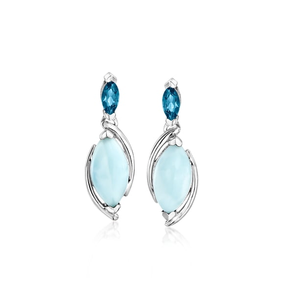 Ross-Simons Larimar and .40 ct. t.w. London Blue Topaz Drop Earrings in Sterling Silver, Women's, Adult