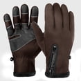 thumbnail image 2 of Winter Thermal Gloves for Men Women Windproof Thickened Outdoor Cycling Gloves Full Finger Gloves with Zipper Grip Palm Touchscreen Compatible for Running Commuting Brown L, 2 of 3