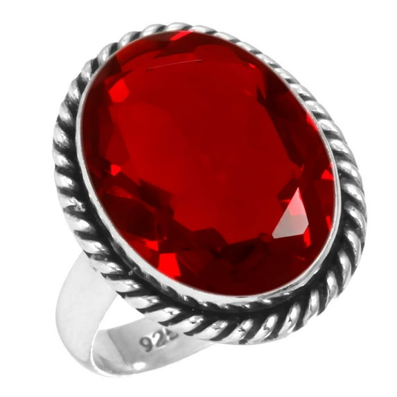 925 Silver Ring For Women - Men Red Ruby Simulated Stone Silver Ring Size 13 July Birthstone Costume Silver Ring Size 13 Gift For Girl Friend On New Year 925 Gemstone Silver Jewelry