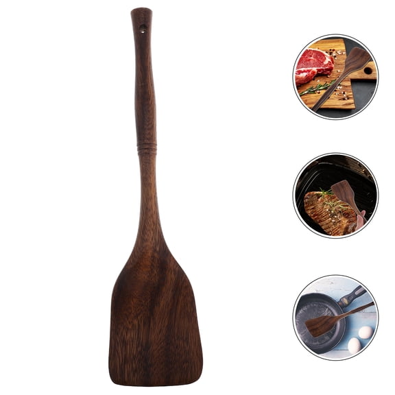 Hemoton Long Handle Wooden Cooking Utensils Non-Stick Frying Spatula, Wooden Kitchen Turner Heat Resistant Flat Wood Spatula for Stir Fry Frying Baking