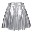 thumbnail image 5 of JGGSPWM Women's Shiny Metallic Wet Look Stretchy Flared Mini Skirt Fashion High Waist Pleated Solid Color Casual Short Skirts Silver XL, 5 of 5
