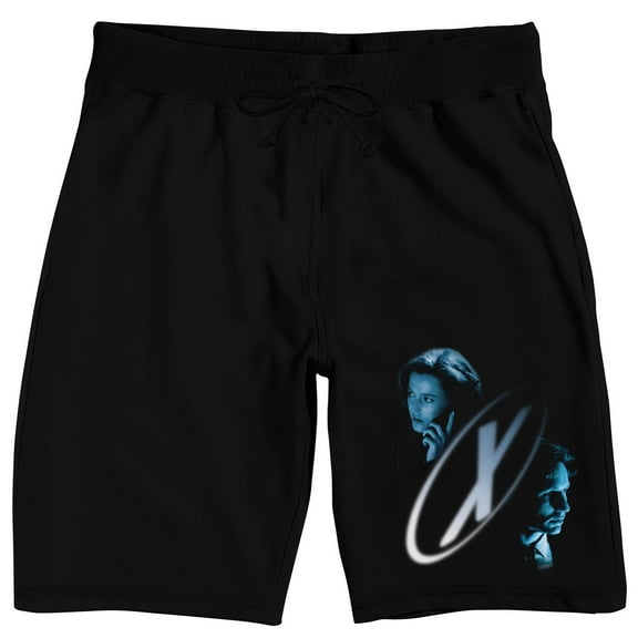 The X-Files X Logo With Agents Mulder & Scully Men's Black Sleep Pajama Shorts-Medium