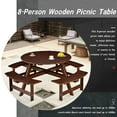 thumbnail image 4 of 8 Person Round Outdoor Picnic Table with 4 Built-in Benches, Umbrella Hole, Outside Wood Table and Bench Set for Patio, Backyard, Porch, Garden, 500lb Capacity - Walnut Brown, 4 of 8
