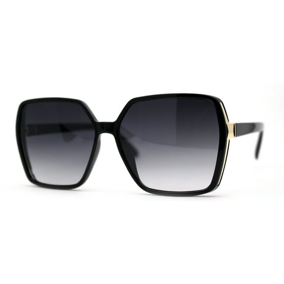 Womens 90s Chic Designer Thin Plastic Sunglasses Black Gold Smoke
