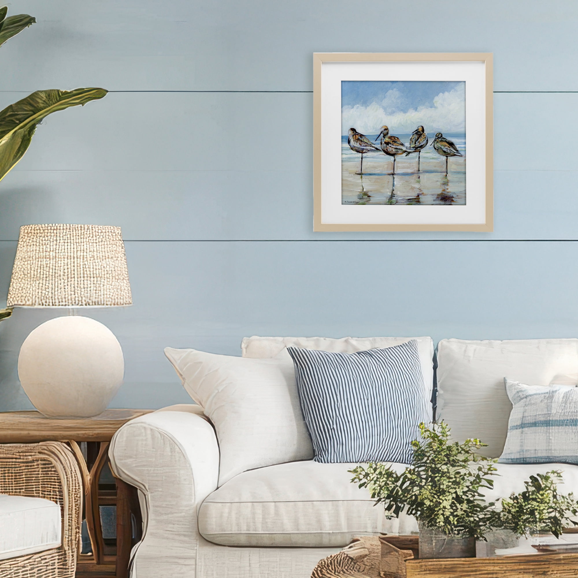 Stupell Industries Sandpipers Balancing On Beach Birch Framed Print Under Glass, design by Susan Winget