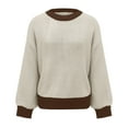 thumbnail image 4 of Lovskoo 2024 Sweaters for Women Trendy Casual Color Retro Knitting Long Sleeve Round Neck Sweater Beige, 4 of 8