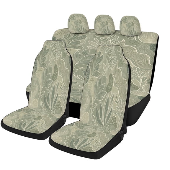 Verolix Sage Green Leaf Vine Car Seat Covers Full Set of 5, Universal Auto Seat Covers with Front Seat Covers, Rear Bench Cover and Headrest Covers for Cars SUVs Trucks Vans, Interior Accessories