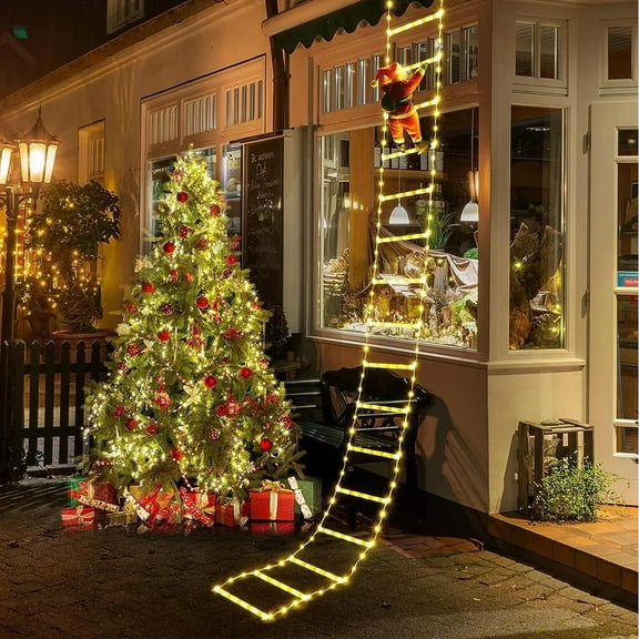 Christmas Decorations Santa Climbing Ladder with Lights, 10.5ft Christmas Decorative LED String Lights Outdoor Indoor for Xmas Tree Decor, Window, Garden, Home, Multicolor