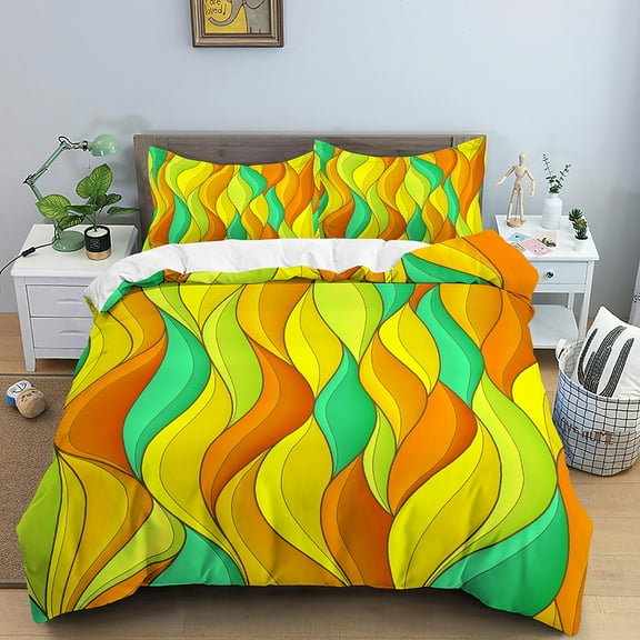 Geometric Duvet Cover Set Size Red Yellow Stripe Bedding Set Microfiber Abstract Art Theme Quilt Co