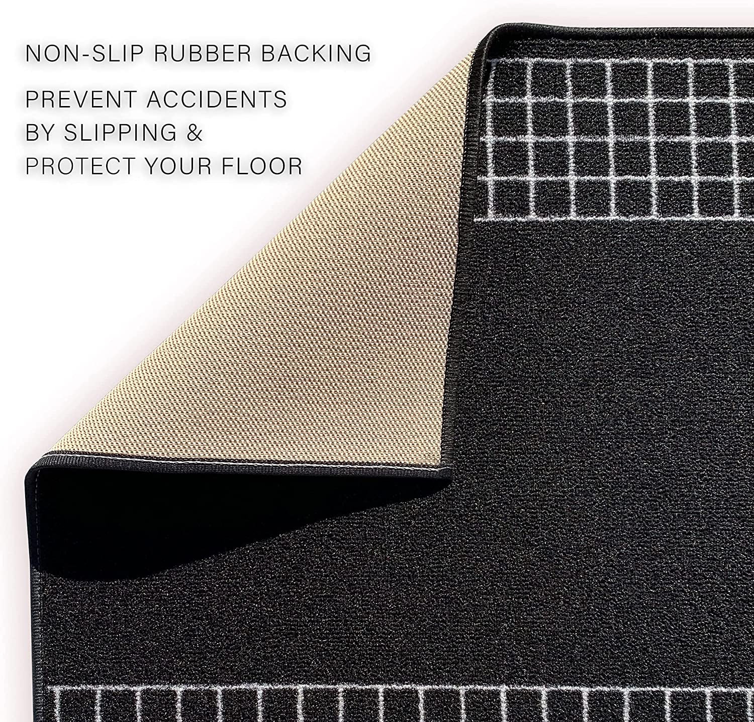 Playa Rug Checkered Border Non-slip Contemporary 26-inch Wide Runner Rug 21 Feet - Black