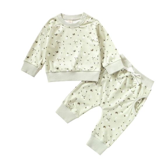 Baby Girl Clothes Long Sleeve Sweatshirt Floral Pants Ribbed Knitted Two Piece Outfit Fall Winter