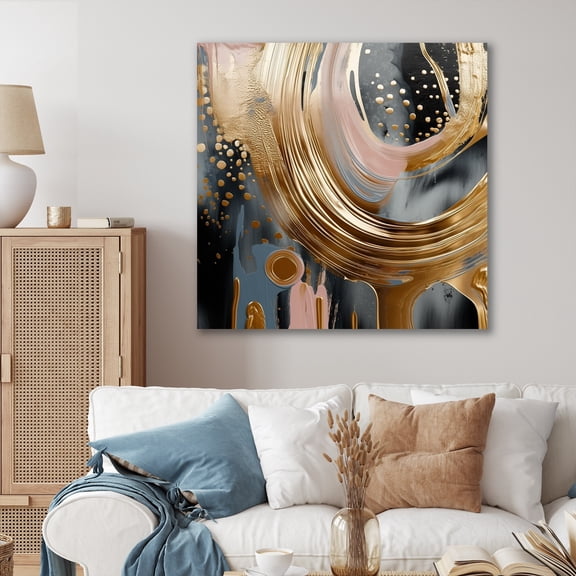 DESIGN ART Designart "Gold And Black Marble Expression Vi" Abstract Marble Wall Decor 30 in. wide x 30 in. high